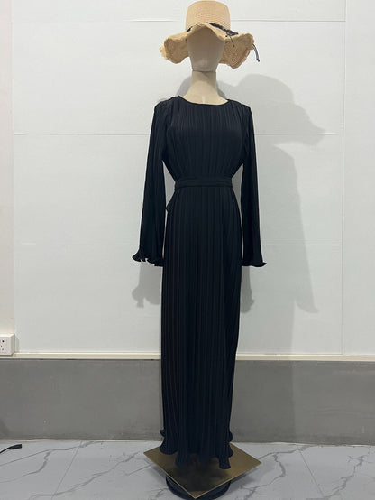 loveedsTM-Pleated Bell Sleeve Maxi Dress