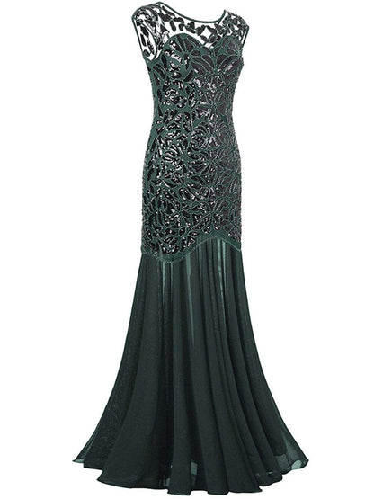 loveedsTM-Vestidos Vintage Mujer Sequins Beading Long Evening Dresses Formal Round Neck Lace Long Sexy Women Party Special Occasion