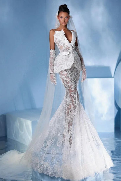 loveedsTM-New White Mesh Fishtail Dress-vx