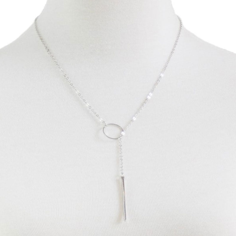 Simple chain metal ring necklace with short length