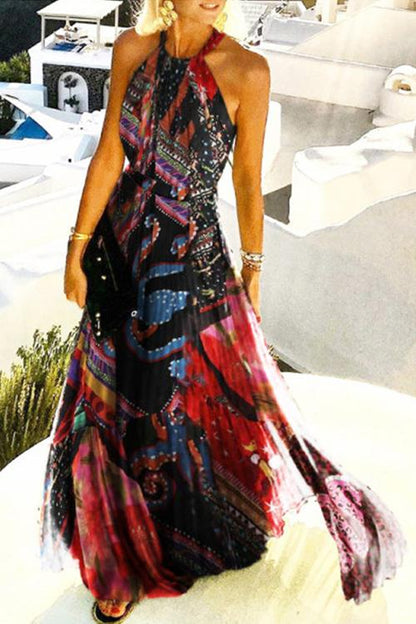 loveedsTM- Dot Halter Neck Maxi Dress