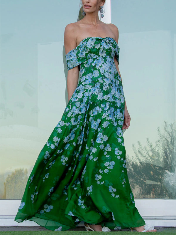 Floral Print Off The Shoulder Gown