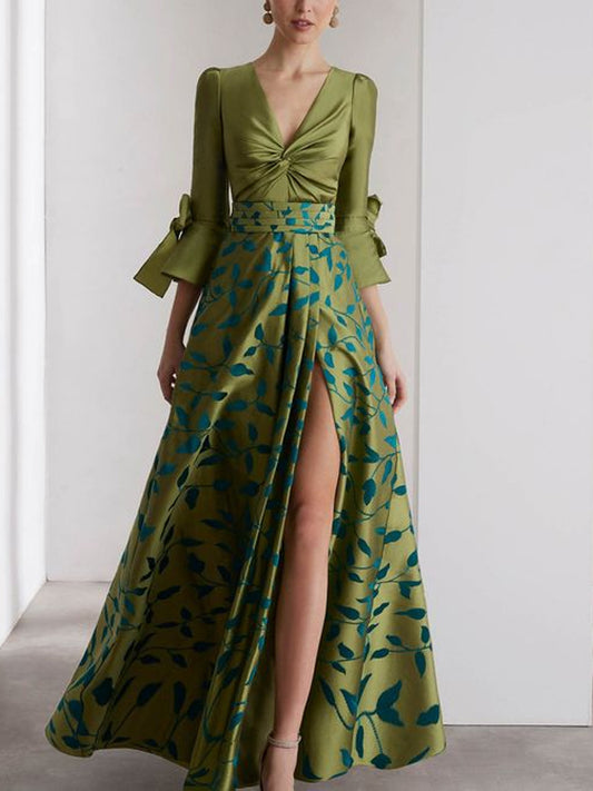 V-neck Print Maxi Dress