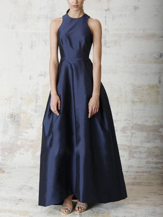 Round Neck Solid Color Sleeveless Maxi Dress