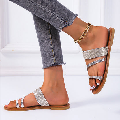 Rhinestone plus size one word fish mouth women's slippers