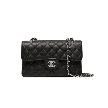 CHANEL SMALL CLASSIC HANDBAG Grained Calfskin & Silver Metal