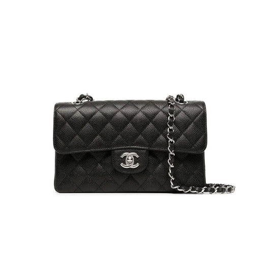 CHANEL SMALL CLASSIC HANDBAG Grained Calfskin & Silver Metal