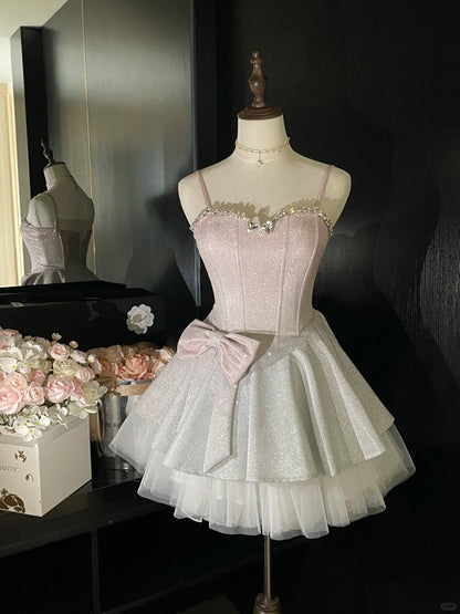 Pink Homecoming Dress Barbie Doll Dress Shiny Cute Short Satin Tulle Prom Dress Evening Dress Birthday Dress gh4546