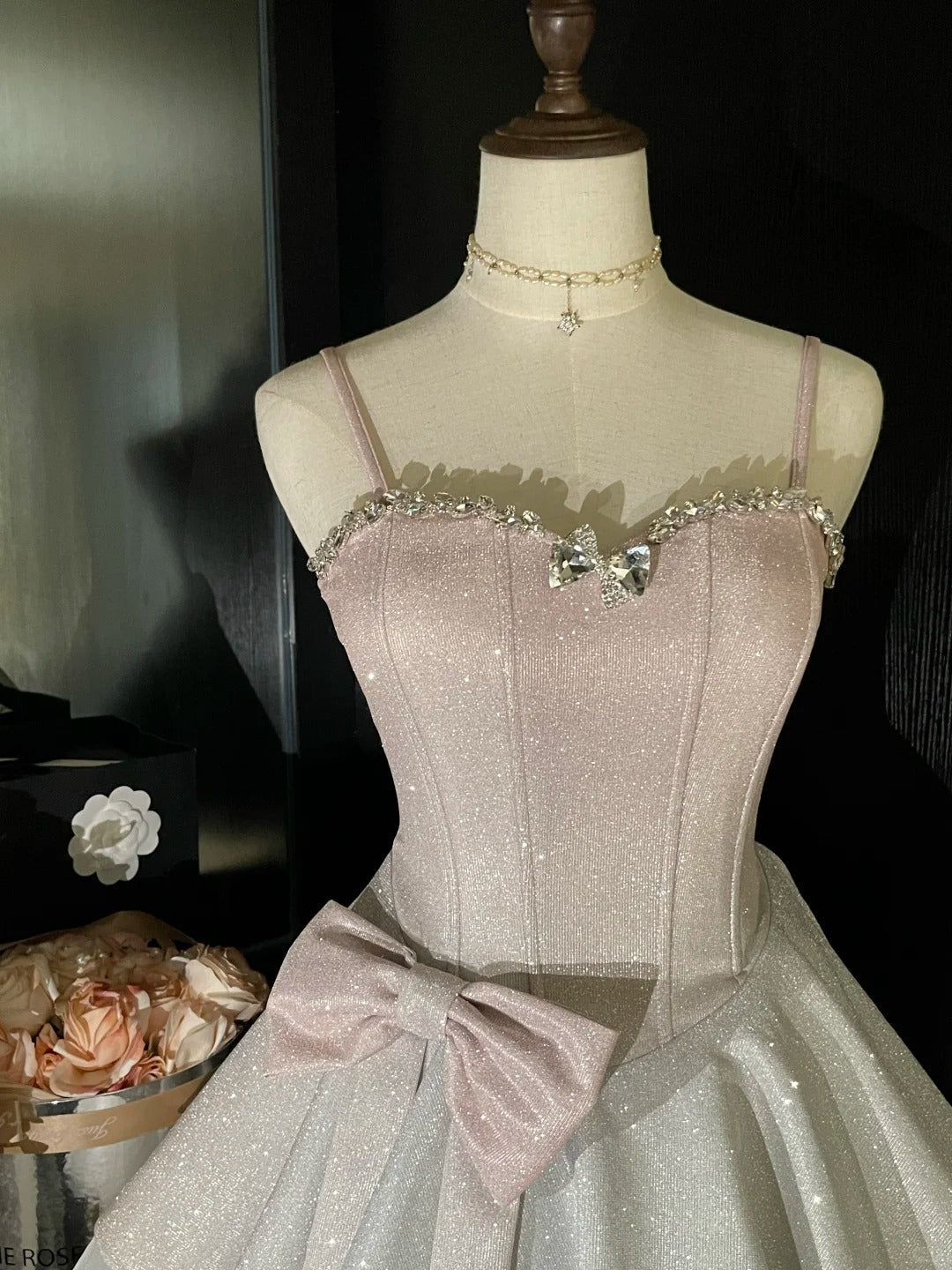 Pink Sparkle Princess Barbie Short Satin Homecoming Dress Prom Gown gh4631