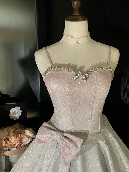 Pink Sparkle Princess Barbie Short Satin Homecoming Dress Prom Gown gh4631