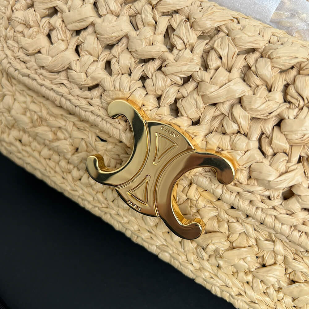 CELINE CHAIN SHOULDER BAG CLAUDE IN RAFFIA EFFECT TEXTILE