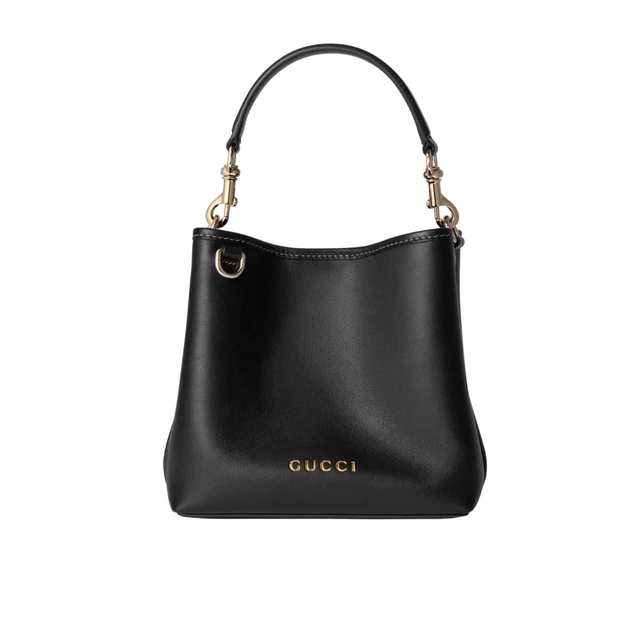GUCCI GG EMBLEM SMALL BUCKET BAG BLACK LEATHER 20CM 815118 AAEC2 1000