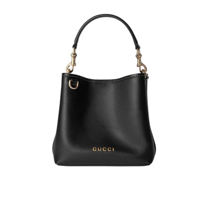 GUCCI GG EMBLEM SMALL BUCKET BAG BLACK LEATHER 20CM 815118 AAEC2 1000