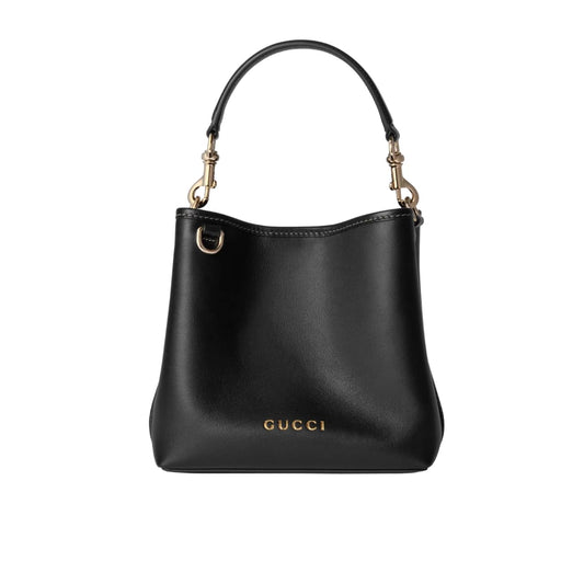 GUCCI GG EMBLEM SMALL BUCKET BAG BLACK LEATHER 20CM 815118 AAEC2 1000