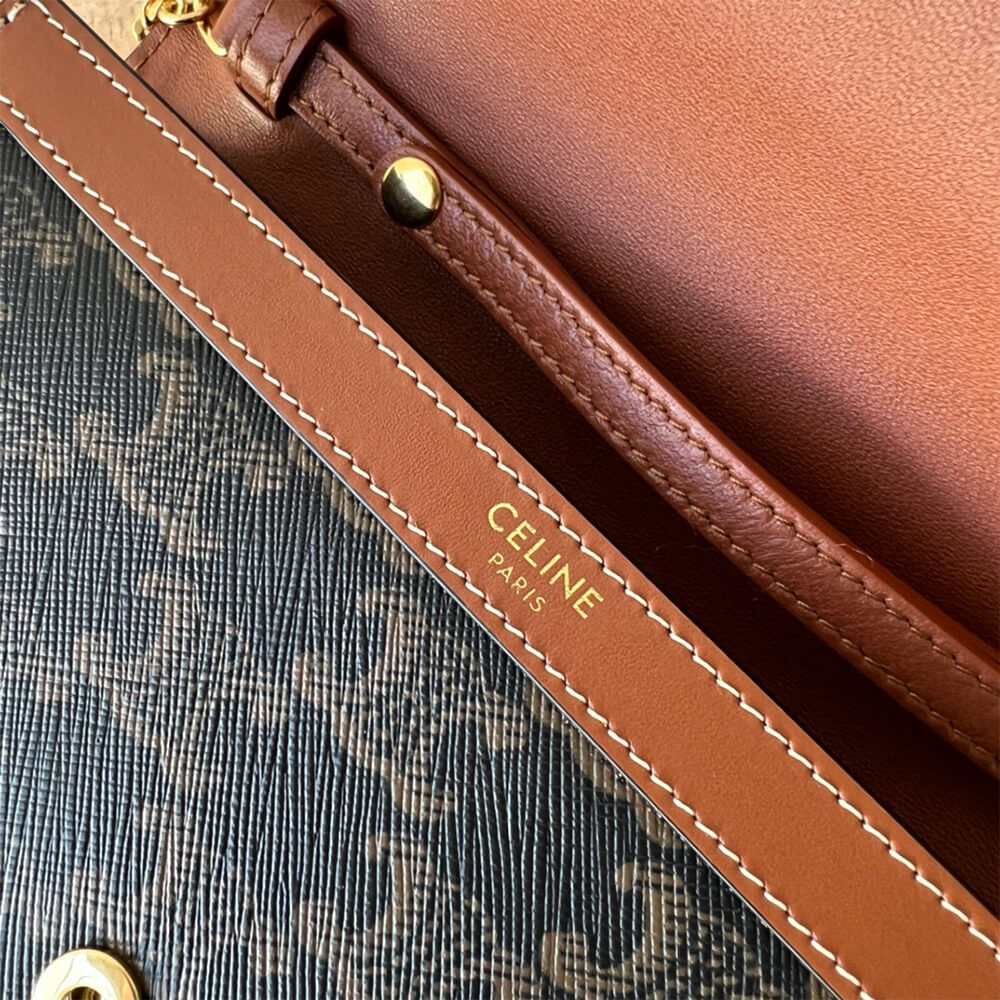 CELINE WALLET ON CHAIN MARGO in TRIOMPHE CANVAS and calfskin