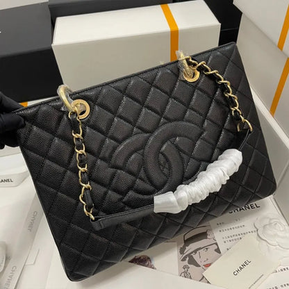 CHANEL CAVIAR QUILTED GRAND SHOPPING TOTE GST BLACK