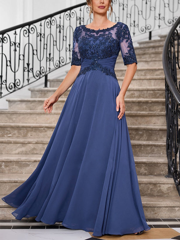 Round Neck Lace Solid Color Maxi Dress