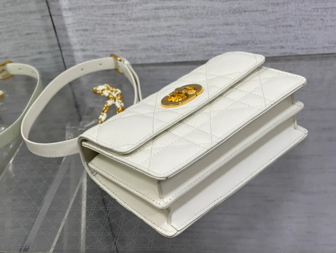 Dior Miss Caro White Macrocannage Lambskin Bag - 19 x 13 x 5.5 cm