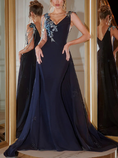 V-neck Solid Color With Diamonds Maxi Dress