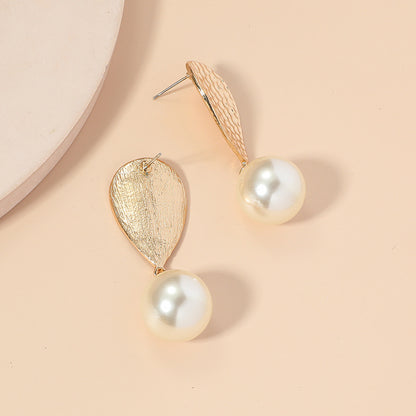 lychee pattern alloy drop pearl dangle earrings