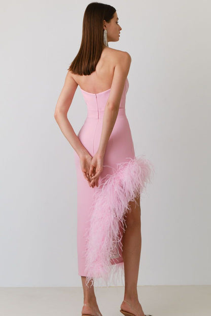 loveedsTM-Strapless Feather Party Dress