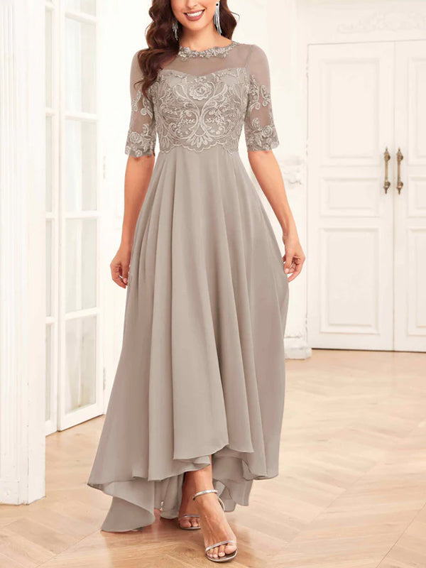 Round Neck Chiffon Lace Maxi Dress