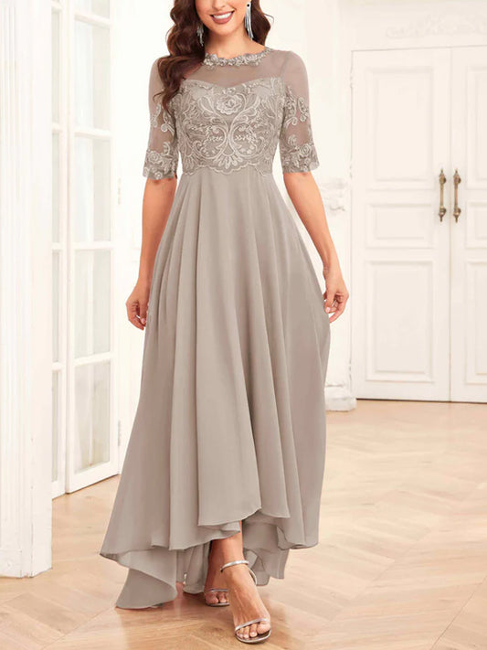 Round Neck Chiffon Lace Maxi Dress