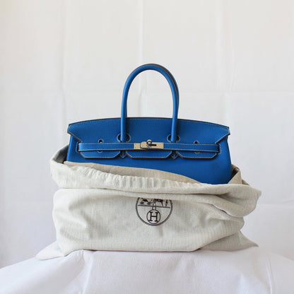 Hermes Birkin Handbag 35 cm "Eclat" in blue bull leather Mykonos