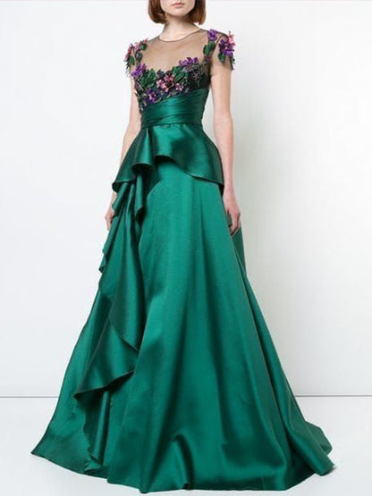 Round Neck Mesh Solid Color Maxi Dress