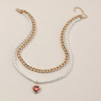 All-match love metal pearl love stacking necklace