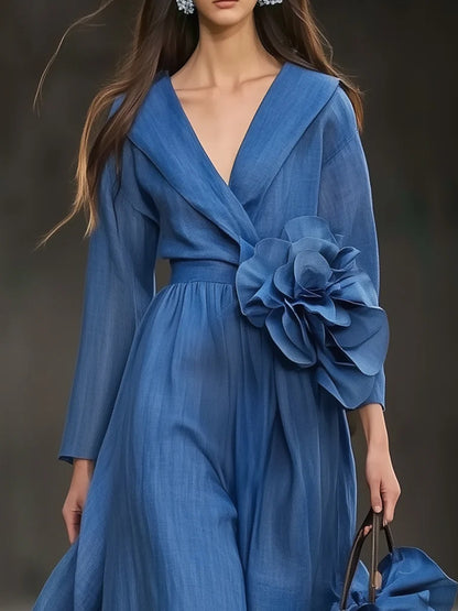 Oversized Floral Pattern Women's Cotton and Linen Dress