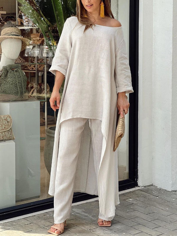 Long Temperament Cotton Linen Women's Suit