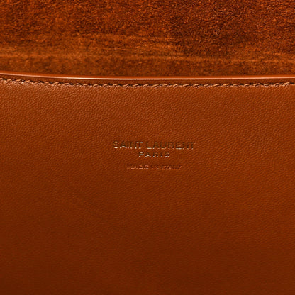 Saint Laurent  Calfskin Crocodile Embossed Suede Medium Reversible Monogram Kate Satchel Military Taupe