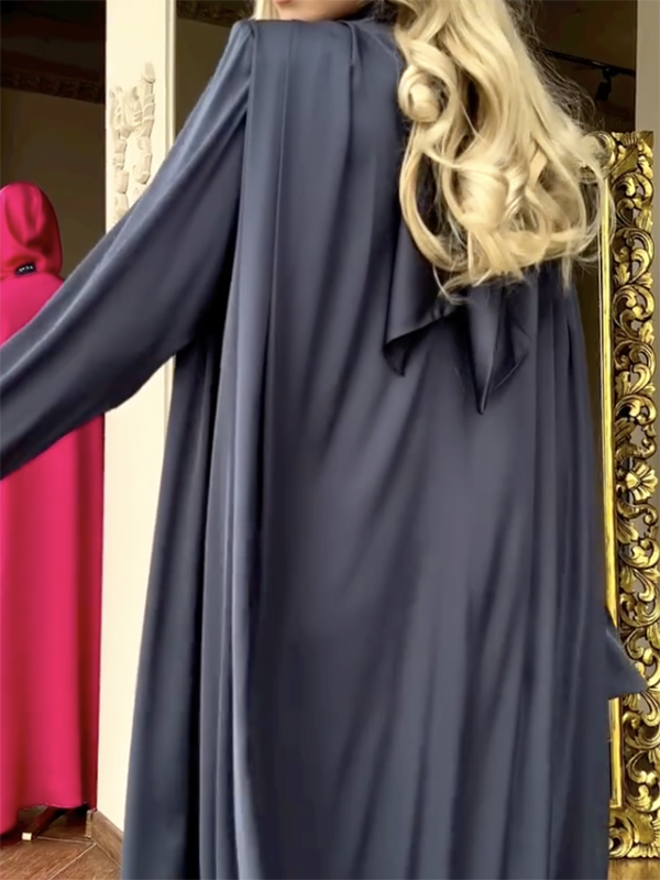 loveedsTM- Flared Sleeves Long Sleeves Solid Color High-Neck Maxi Dresses