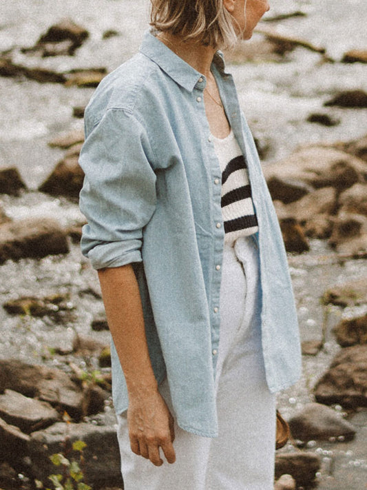 Solid Color Simple Cotton and Linen Women's Shirt