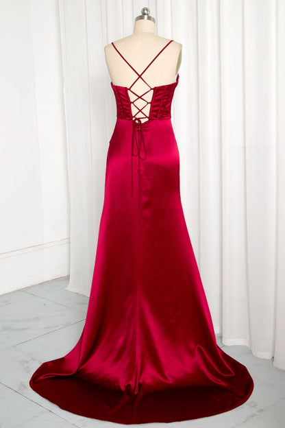Mermaid Spaghetti Straps Floor Length Prom Dress With Slit 21st Birthday Outfit P1377