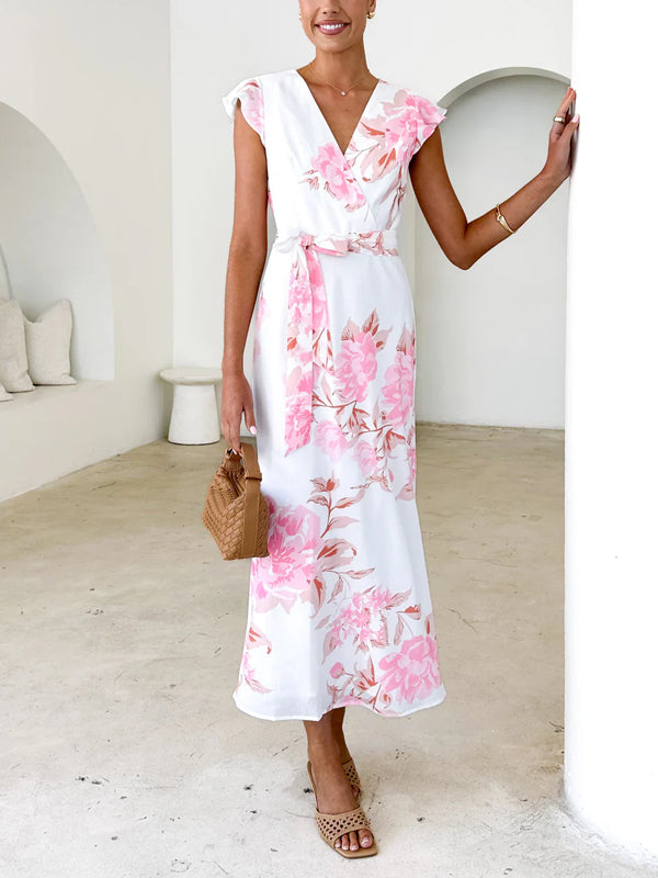 Gentle Lace-up Light Print Women's Dress