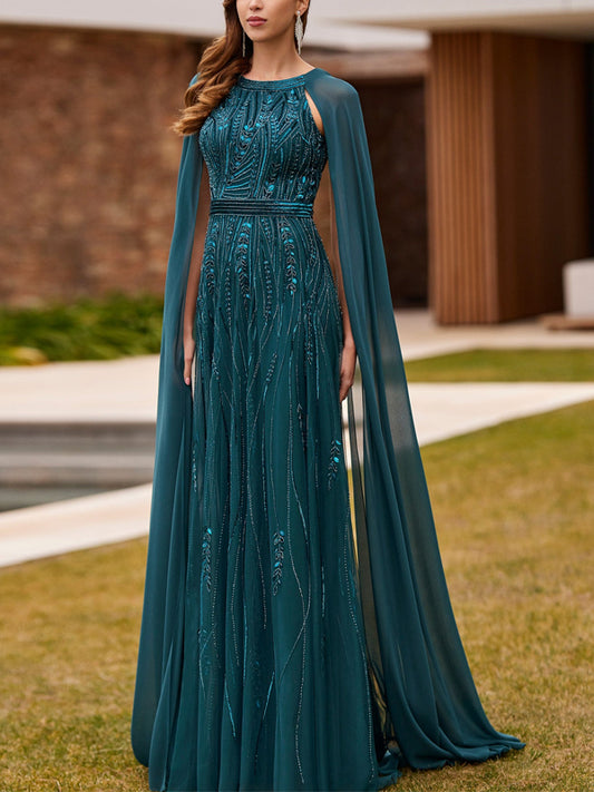 Round Neck Mesh Sequins Maxi Dress