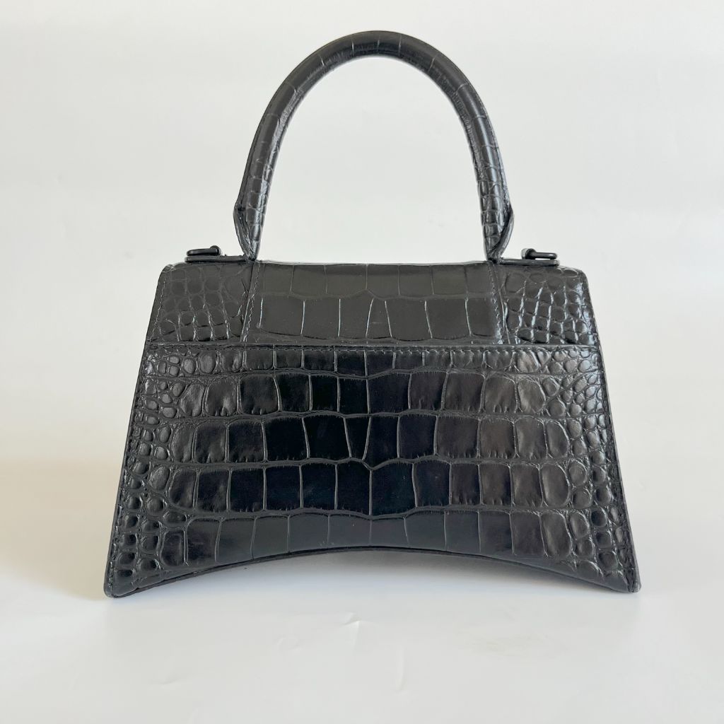 Balenciaga black croc embossed small hourglass bag