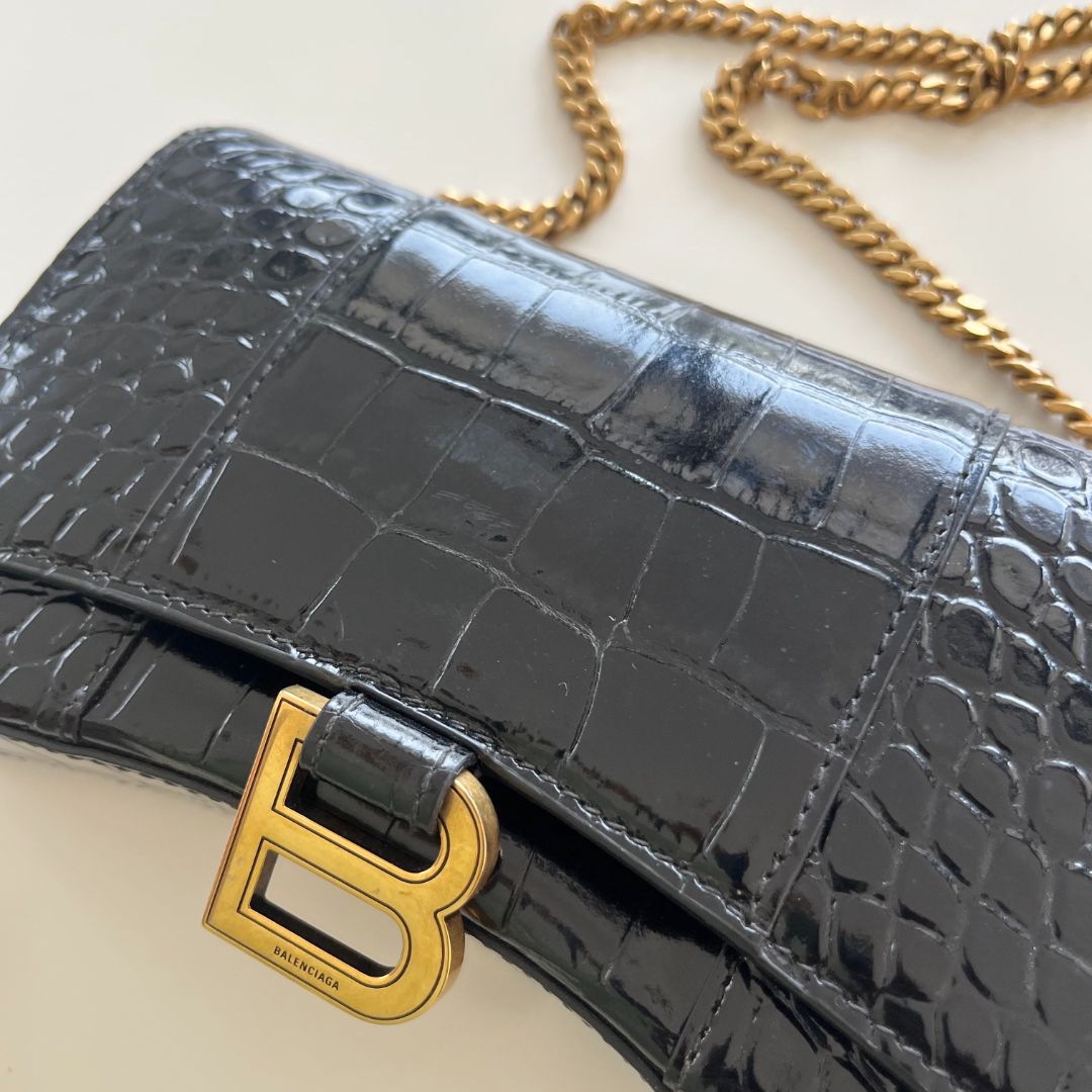 Balenciaga croc embossed hourglass XS top handle bag