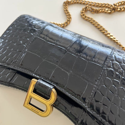 Balenciaga croc embossed hourglass XS top handle bag