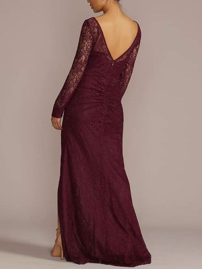 Long-Sleeve Lace Dress with Slit