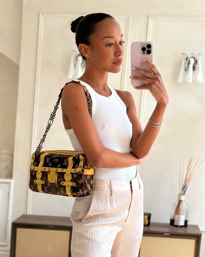 Louis Vuitton Trompe L'Oeil Trocadero Velvet Monogram Shoulder Bag with Croc Leather Trim and Antique Gold Hardware