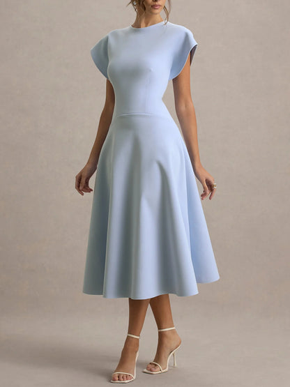 High Neck Cap Sleeve Midi Dress