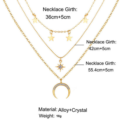 Star moon necklace women's pentagram necklace multi-layer moon pendant
