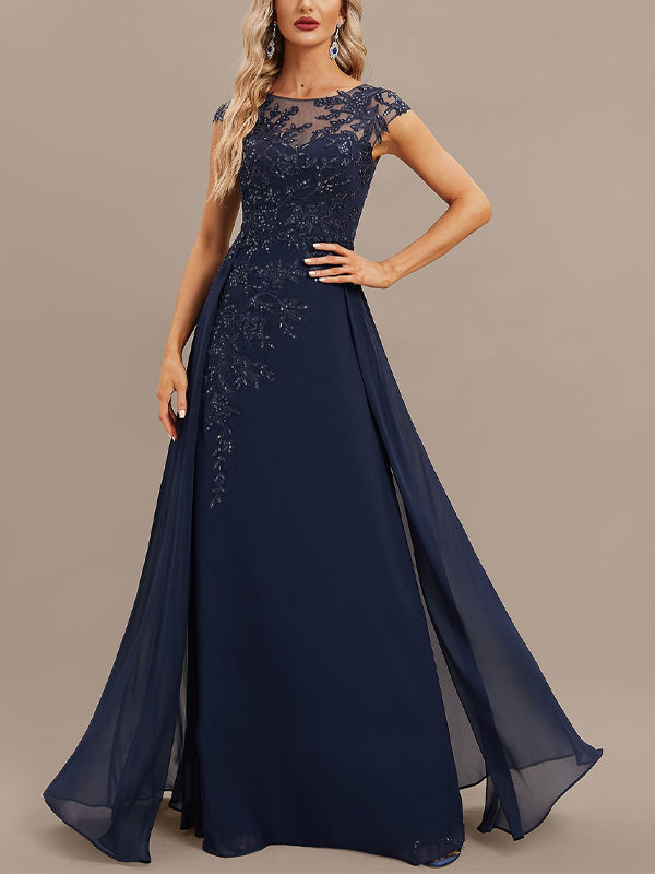 Round Neck Lace Solid Color Maxi Dress