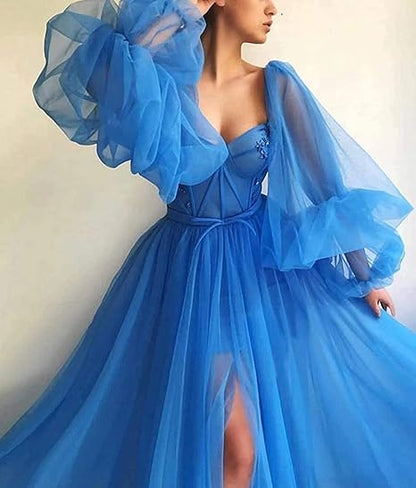 Purple puff sleeves long sleeves long ball gown evening dress gh1075