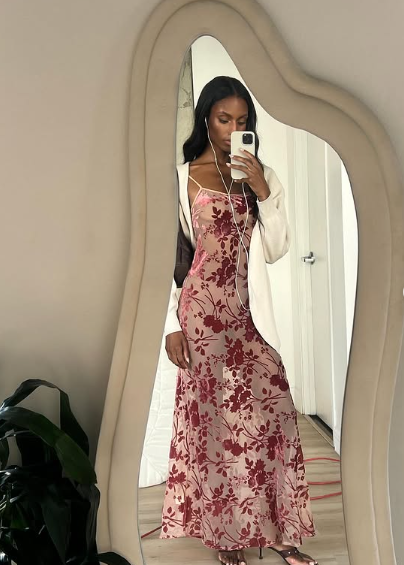 Sexy A Line Spaghetti Straps Floor Length Floral Evening Dress Prom Dresses SD1719