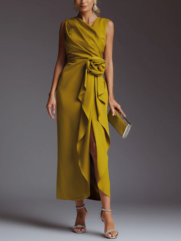 Solid Color Sleeveless Midi Dress