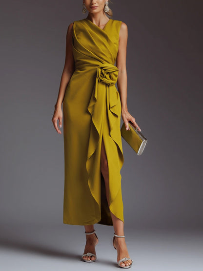 Solid Color Sleeveless Midi Dress